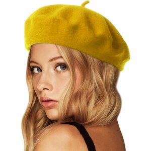 Wool Beret Hat Beret Hat-dark Yellow-fba